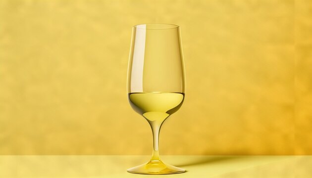  a glass of wine sitting on a table next to a yellow wall with a shadow of a wine glass on the table and a yellow wall behind it.  Generative AI