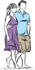 happy couple concept man and woman in love walking in the beach vector illustration