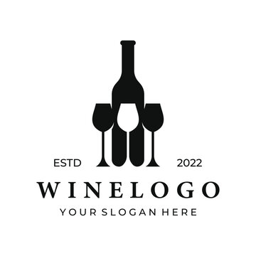 Wine logo template design with wine glasses and bottles.Logo for nightclub, bar and wine shop.