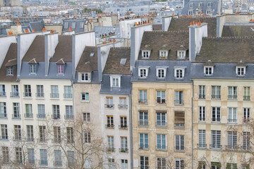 Fototapeta premium Paris, typical buildings in the Marais, aerial view from the Pompidou center 