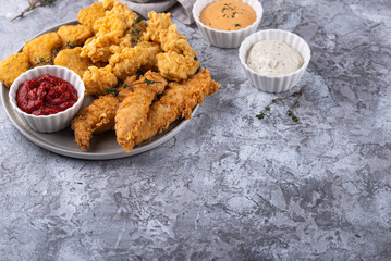 Chicken nuggets, strips and bites