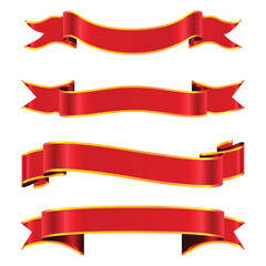 Flat vector red ribbons banners set isolated on white background.