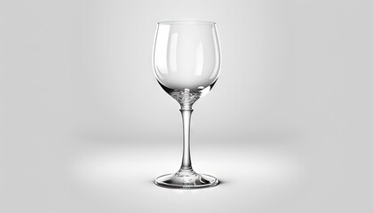  a clear wine glass sitting on a white surface with a shadow on the floor behind it and a light reflection on the bottom of the glass. Generative AI
