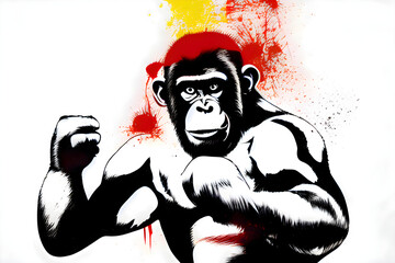 Karate boxing monkey poster. T-shirt design, illustrations. Generative AI