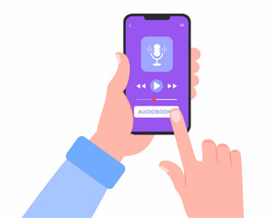Online audiobook mobile application for smartphone screen, Learning languages via the Internet, distance learning.