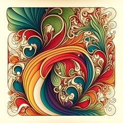 empty coloring contoured  patterned flower flowering leaf art illustration special twisted mirror wood rainbow on a yellowish background Generative AI