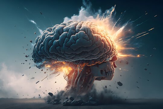 concept of human brain exploding created using AI Generative Technology