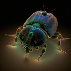 scarab beetle,,laser light,indian style Egypt dark lightning close-up bug internet online articulated legs  Generative AI