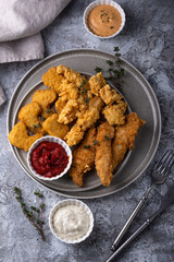Chicken nuggets, strips and bites