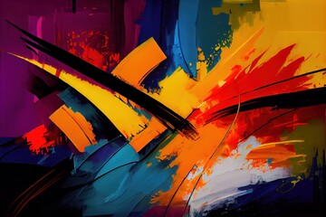 Generative AI illustration of vivid colorful abstract background with smeared paints and black lines