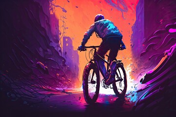 Fototapeta na wymiar Ciclista andando de bicicleta, pintado à mão, fundo de arte conceitual, artstation. Generative AI.