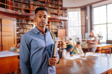 Exchange student in library