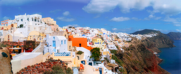 panorama of Oia village on Santorini island Greece