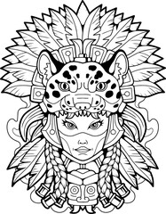 cute aztec princess, outline illustration design
