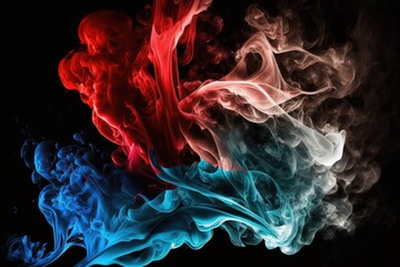 Fototapeta premium Black background with red, blue, and white smoke. Generative AI