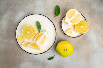 Bergamot citrus fruit on a light background, banner, menu, recipe place for text, top view
