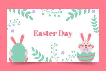 Hand drawn easter banner. Rabbits and eggs