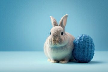 Cute easter bunny with easter eggs. Easter holiday concept created with Generative AI