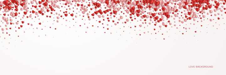 Pink hearts confetti isolated on transparent wide background.