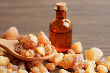 Frankincense or olibanum aromatic resin used in incense and perfumes.