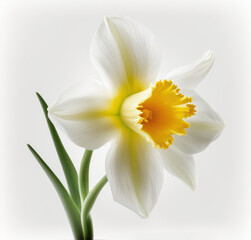 Fototapeta na wymiar White and yellow narcissus, daffodil close up isolated on white. Generative AI
