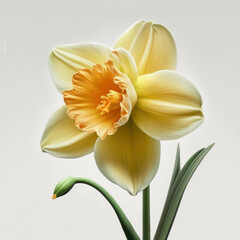 Fototapeta premium White and yellow narcissus, daffodil close up isolated on white. Generative AI