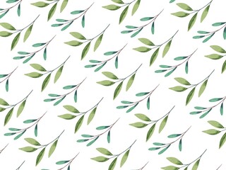 Seamles pattern with olive branch leaves. Green foliage and botanical watercolor pattern.