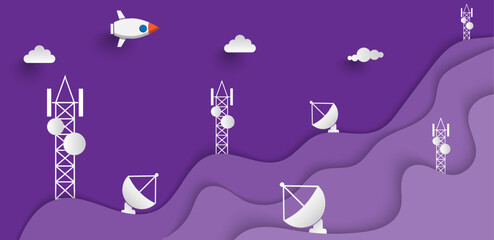 Vector antenna and satellite paper cut style, world wide communication