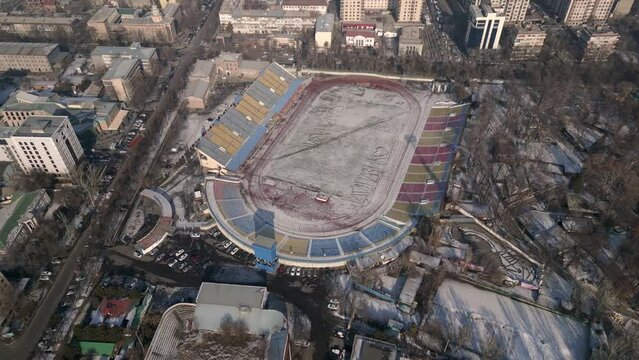 Bishkek Stadium drone footage. High-quality 4k footage
