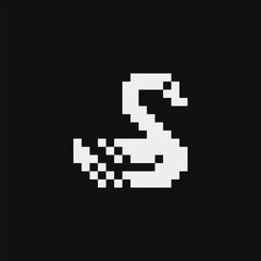 Swan emoji birds pixel art. Logo, stickers and embroidery design. Cartoon icon for children's mobile applications, book illustration. Game assets. Isolated vector.