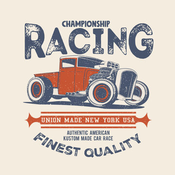 vintage racing car, T-shirt Graphics, Vintage typography, vector illustration

