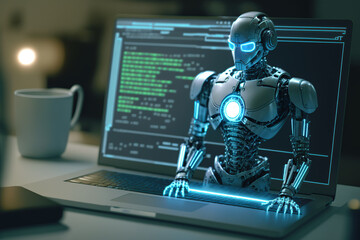 AI artificial intelligence robot metaverse cyberspace digital world computer network revolution of AI automated digital industry M2M technology internet network industry 4.0, humanoid. Generative ai