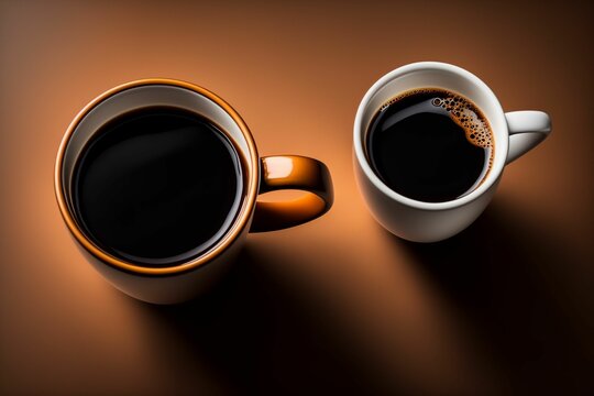 Deux tasses à café sur un fond uni marron - generative Ai