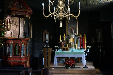 Interior of Church of St. Lawrence (kosciol sw. Wawrzynca). Chorzow, Poland.