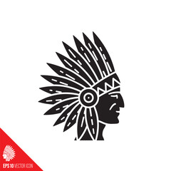 Native american indian head vector icon