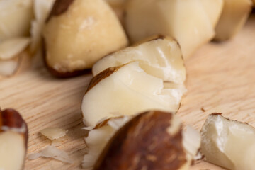 High-quality Brazil nuts peeled from the shell on the table