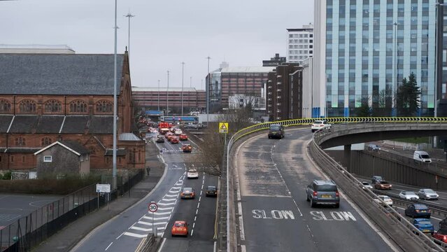 view of the M8 motorway though the city centre of Glasgow, Scotland