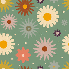 Fototapeta na wymiar Retro seamless pattern with flowers in 60s style 