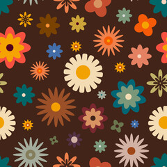 Fototapeta na wymiar Retro seamless pattern with flowers in 60s style 