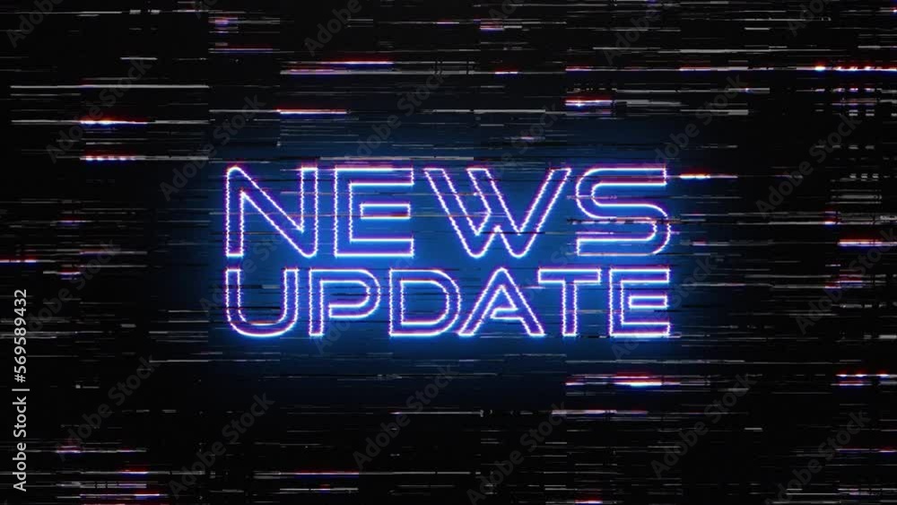 Poster news update glitch neon text effect with silver flash flickering light loop cinematic title animatio