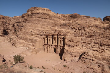 View onto the famous Monastery in Petra from a view point, Jordan