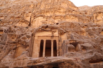 Temple above cave rooms, little Petra, Siq al-barid, Petra, Jordan