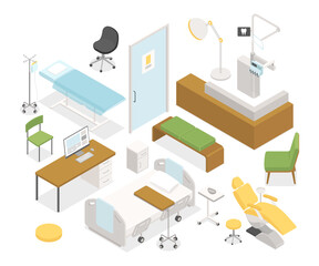 Medical clinic - modern vector colorful isometric object set