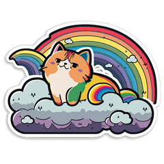 A Nyan Cat On A Cloud In Front Of A Rainbow. Editable Vector Illustration. Die Cut Sticker.