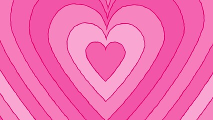 Looped cartoon abstract background of concentric pink hearts