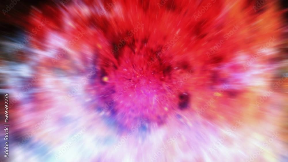 Poster loop pink nebula cloud hyperspace travel speed space flight through space time wormhole tunnel. abst