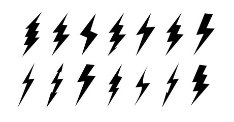 Lightning bolt icons with grunge isolated on white background. Vintage flash symbol, thunderbolt. Simple lightning strike sign. Vector