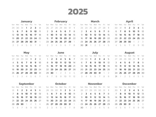 calendar for 2025