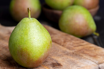 Whole ripe green pears, close up