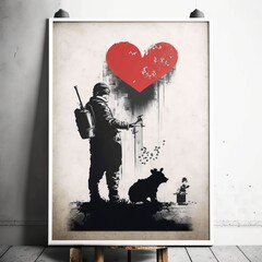 Banksy love themed poster, high quality illustration,